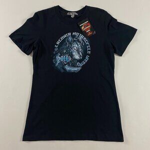 NWT 2016 Laconia Bike Week T Shirt Women's Large Motorcycle Wolf Biker Black